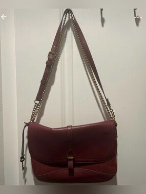 Fossil Wine Leather Shoulder Bag with Gold Chain Strap